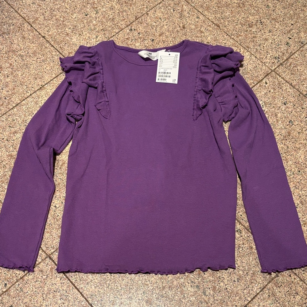 H&M Purple Long Sleeve Ruffled Top Girls 8-10